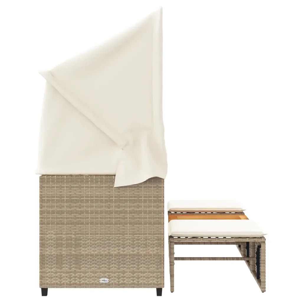 Divano Giardino 3 Posti Baldacchino e Sgabelli Beige Polyrattan