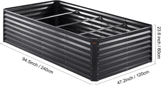 Pianale per orto Elevato - Elevatore per orto - Pianale per orto in metallo nero - Lavorare in piedi - Giardinaggio - Problemi alla schiena - 240x120x60cm