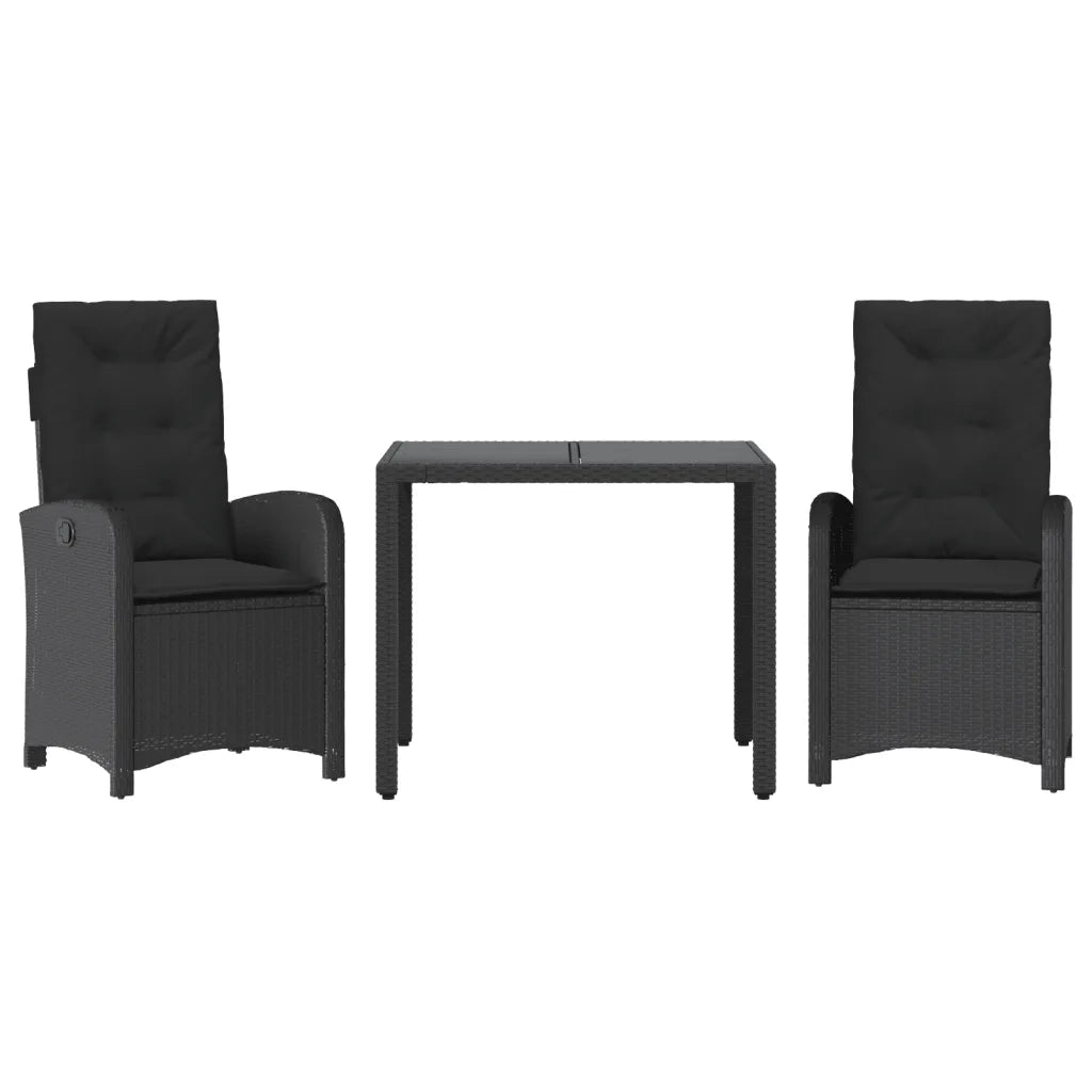 Set da Pranzo da Giardino 3 pz con Cuscini Nero in Polyrattan 3212203