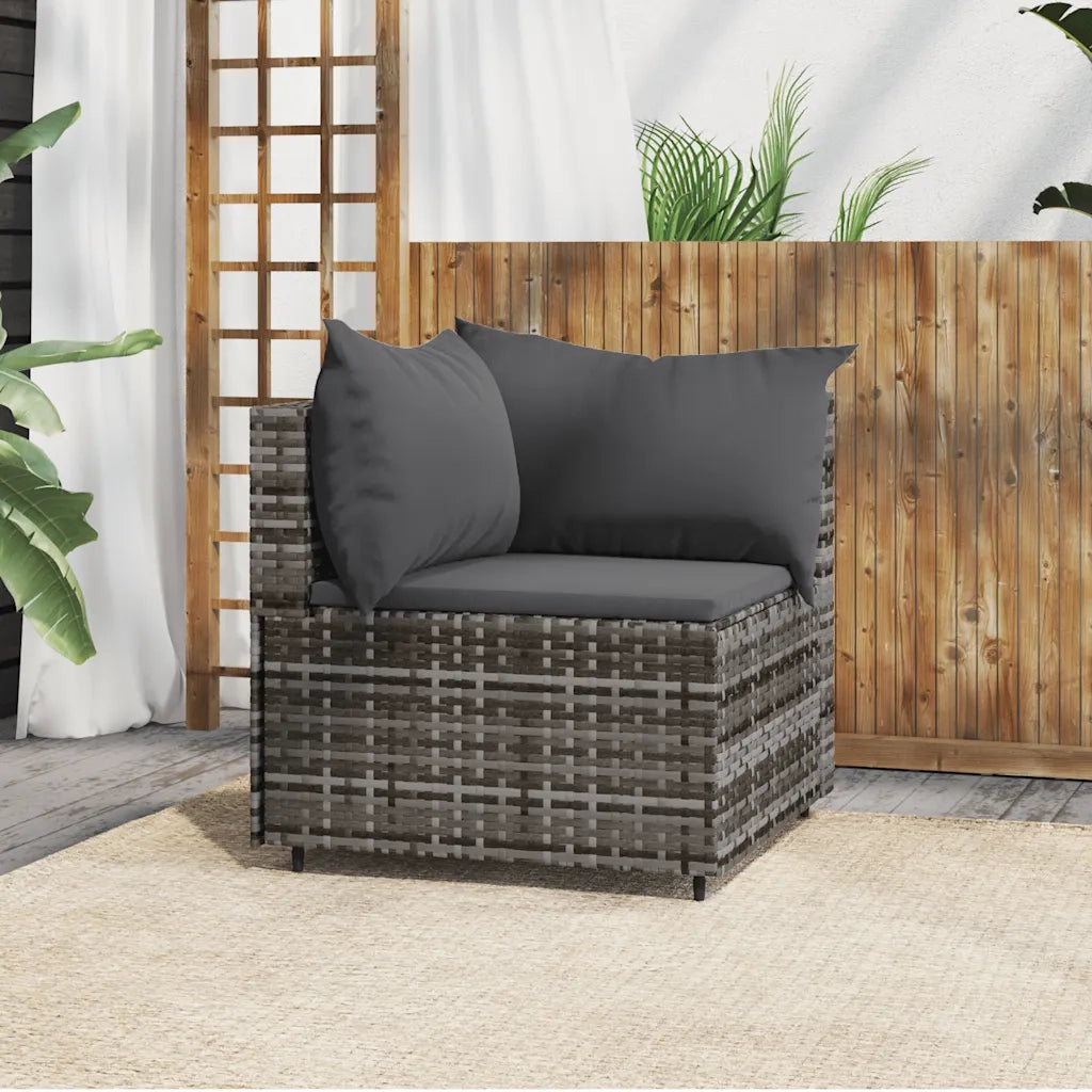 Divano Angolare da Giardino con Cuscini-Sofa da Giardino-Divanetto da esterno in Polyrattan Grigio 141022
