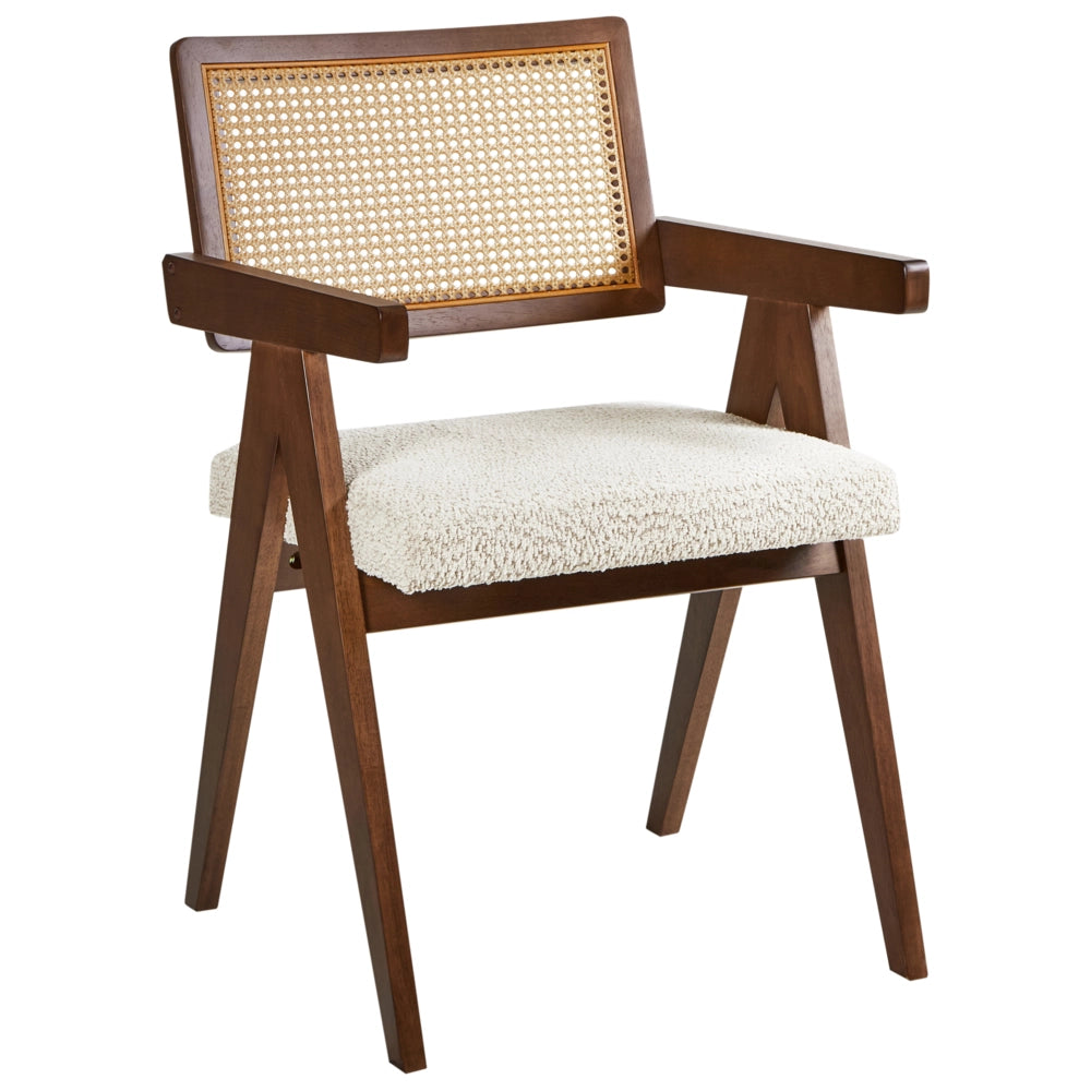 Set di 2 sedie da pranzo marrone e beige chiaro con struttura in legno di caucciù e sedile in bouclè Cucina da pranzo retrò