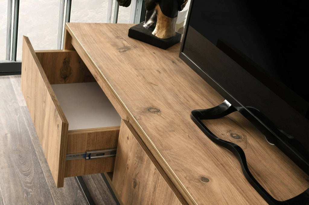 Mobile porta TV Ignazia, Credenza da soggiorno, Armadio basso per TV, Base parete attrezzata, 180x40h50 cm, Quercia e Nero