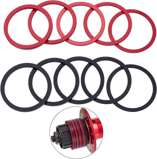 Set di Spaziatori per Cassette da 10 pezzi per Biciclette a 7-11 Velocità - Spaziatori in Alluminio per Trasmissione e Vite di Bicicletta