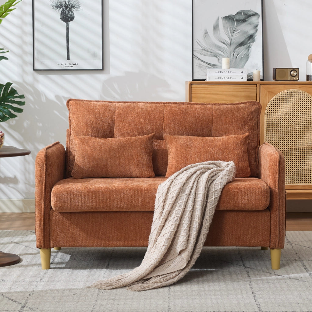 DIVANO 2 POSTI 127 cm in Chenille Marrone con braccioli
