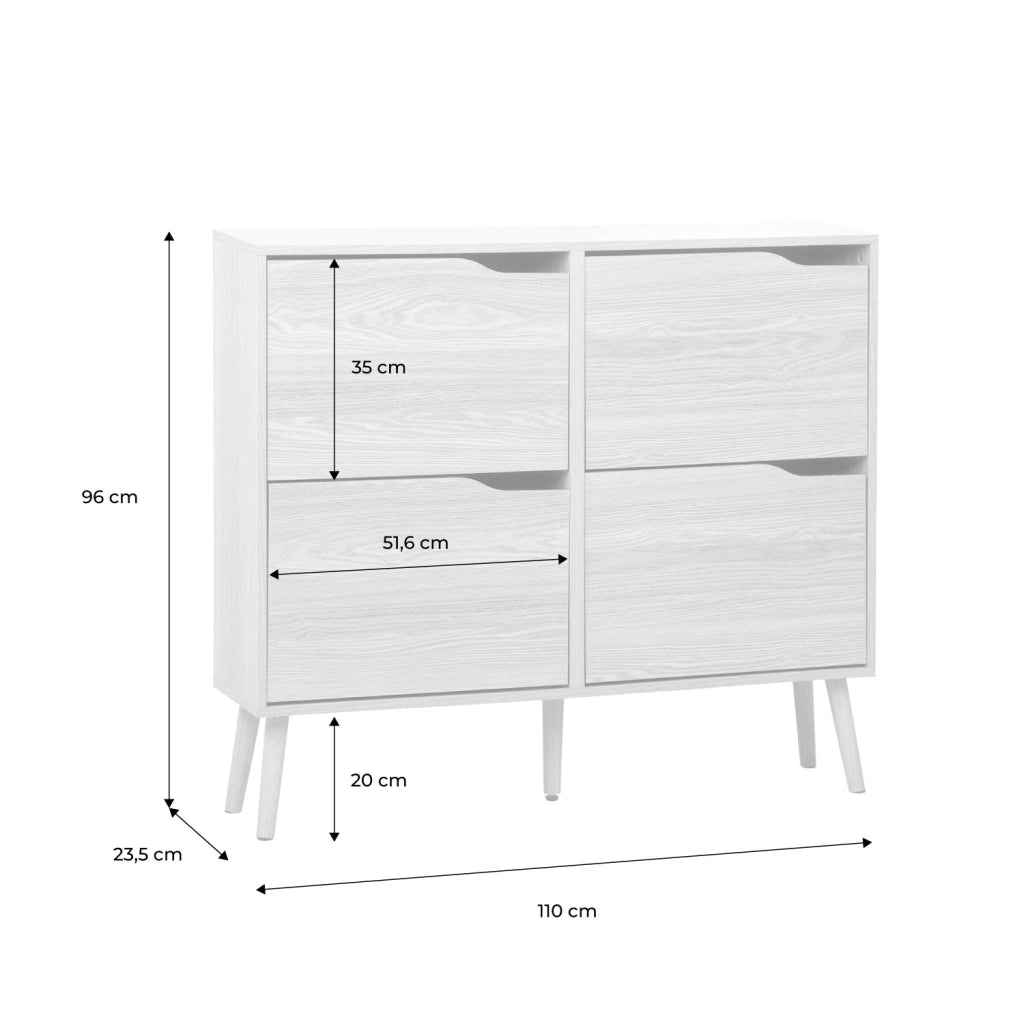 Scarpiera con decoro effetto legno, 4 ante, marrone naturale