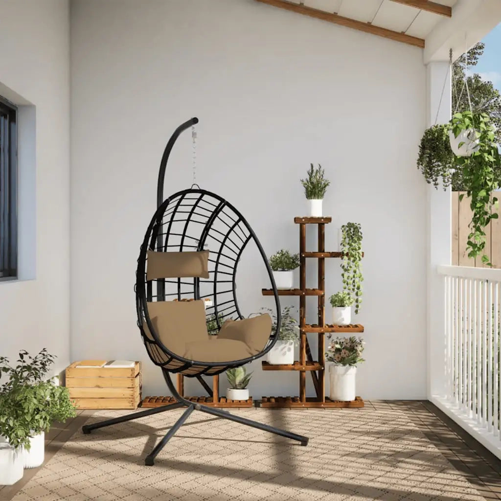 Sedia a Uovo Sospesa con Supporto Tortora Polyrattan e Acciaio CFW5926742
