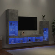Mobili TV a Muro con LED 4pz Grigio Cemento Legno Multistrato 3216650