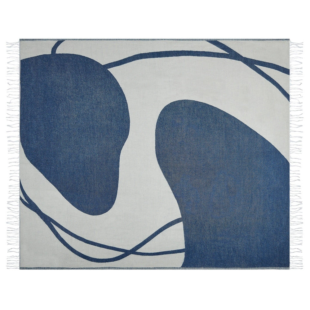 Coperta in acrilico e poliestere blu e grigio chiaro 130 x 170 cm motivo astratto nappe boho soggiorno camera da letto