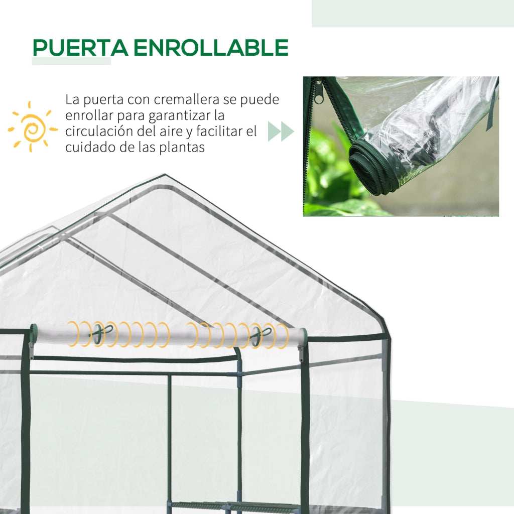 Serra da giardino 3 livelli con ripiani ¨C zephmum ¨C acciaio e PVC 143x143x195 cm verde trasparente