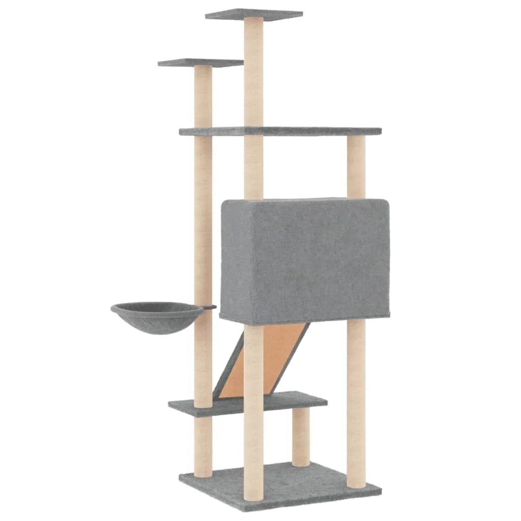 Tiragraffi per gatti torre per arrampicata giocattolo piattaforma per arrampicata con tiragraffi in sisal leggero 153 cm grigio 02_0022577