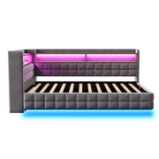Letto contenitore singolo 90×200 cm con USB; Type-C; LED e ripiani; senza materasso; velluto; grigio