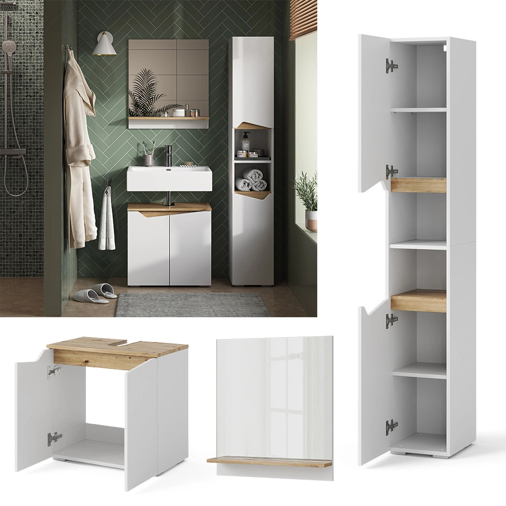 Vicco Set di mobili da bagno Bianco 3 parti, con colonna