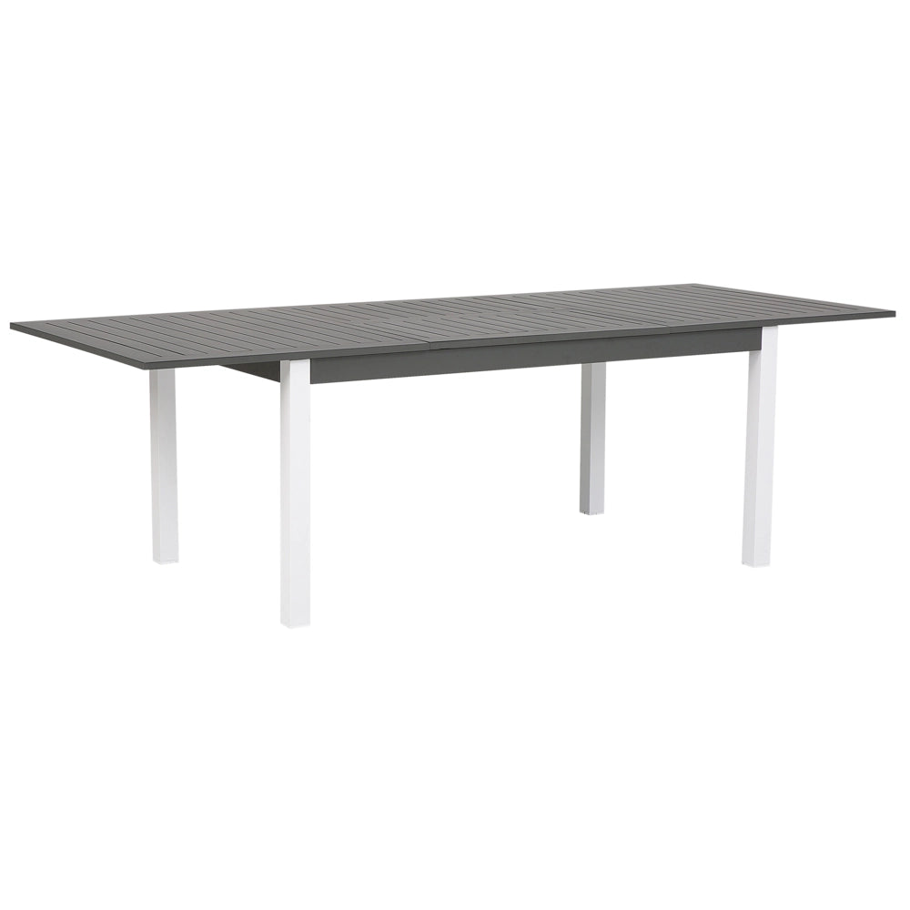 Set da pranzo da giardino in 9 pezzi Tavolo allungabile in alluminio bianco e 8 sedie con cuscini grigi