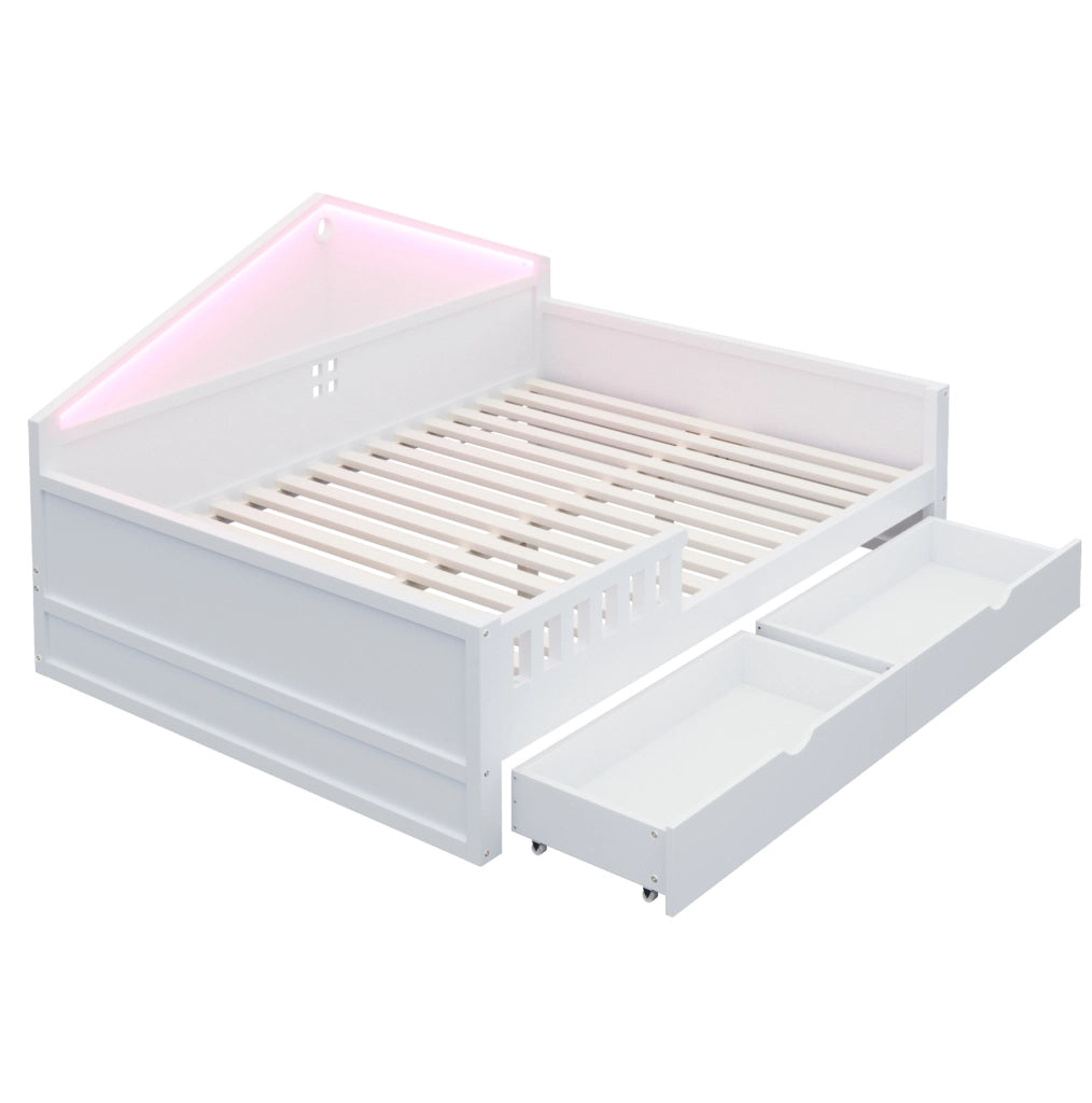 Letto multifunzione 140x200 cm con cassetti e LED; bianco