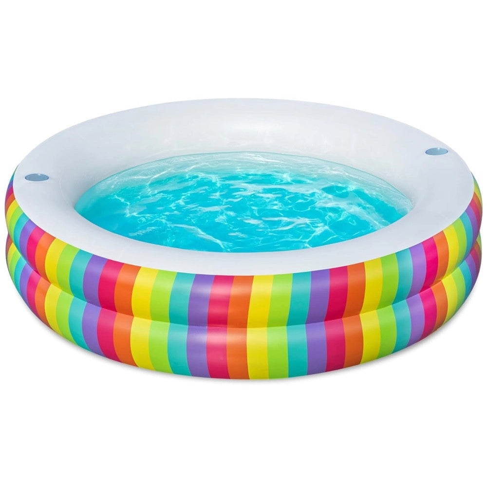 Trade Shop - Piscina Tonda Gonfiabile Family Stampa Arcobaleno 206x206x51cm Con 2 Portabicchieri 54443 -