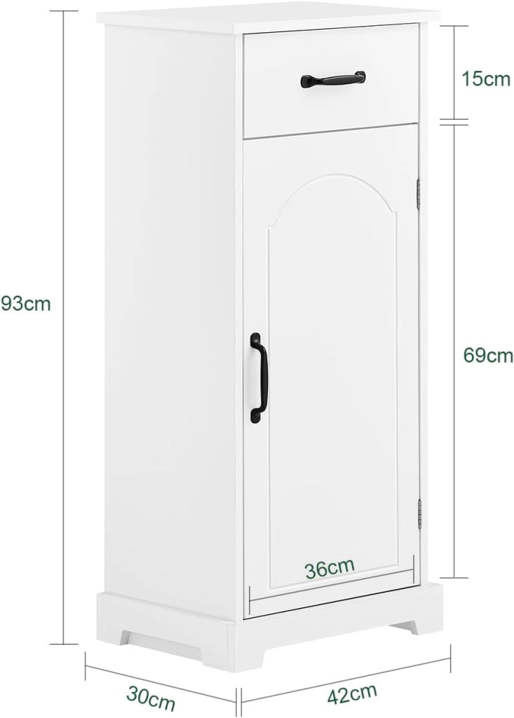 Mobiletto Bagno Salvaspazio – Mobiletto Bagno Stretto con Cassetti e Ripiani Regolabili, Cassettiera nel legno, Resistente all'Umidità, Bianco, 42x30x93cm, BZR207-W