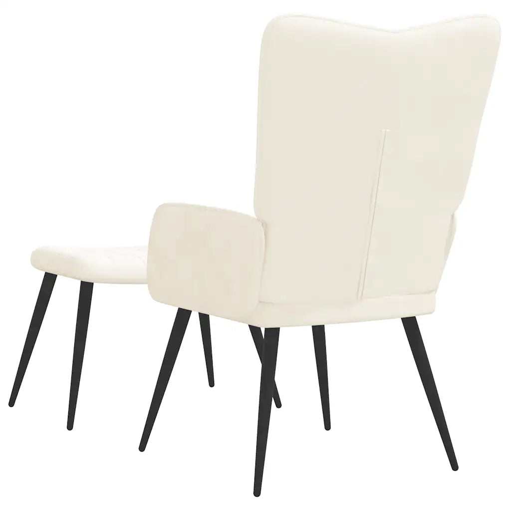 Poltrona Relax | Sedia Relax con Sgabello Bianco Crema in Velluto