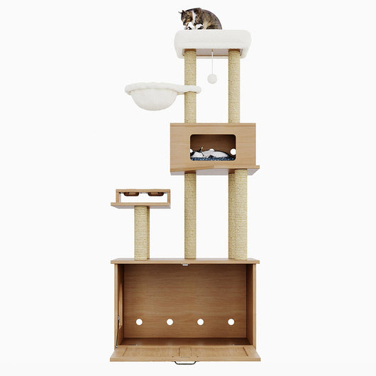 Torre gatto+lettiera - Xylo - 80x50x173cm noyer multifunzione