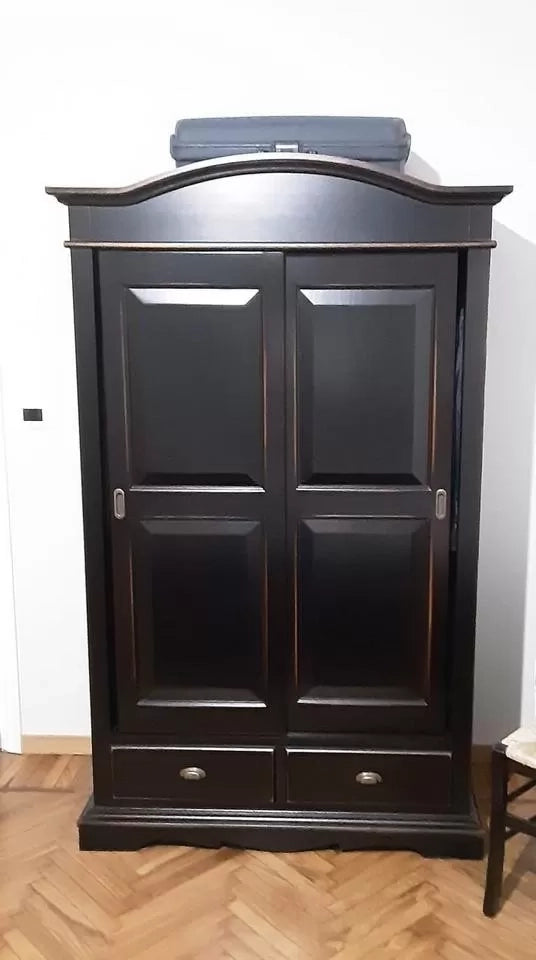 Armadio 2 ante scorrevoli legno shabby nero consumato 122x59x200 - Mobili 2G
