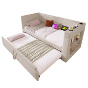 Letto Estraibile 90x190 cm - USB; Type-C e Portabicchieri - in Tessuto - Beige