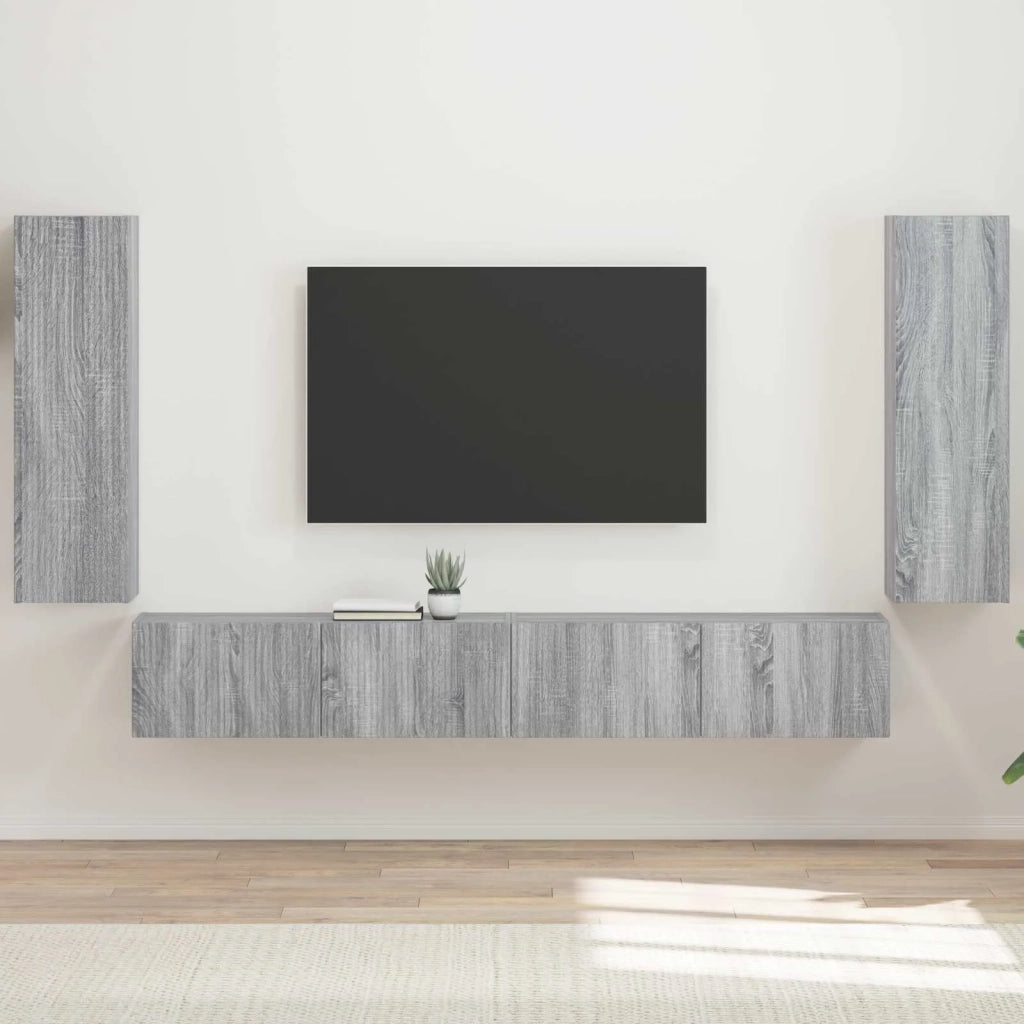 Set di Mobiletto da TV a Parete 4 pcs Grigio Sonoma