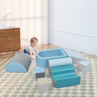 Set di 9 Blocchi Morbidi atossici da Gioco per arrampicarsi, scivolare, gattonare e giocare in sicurezza,blu