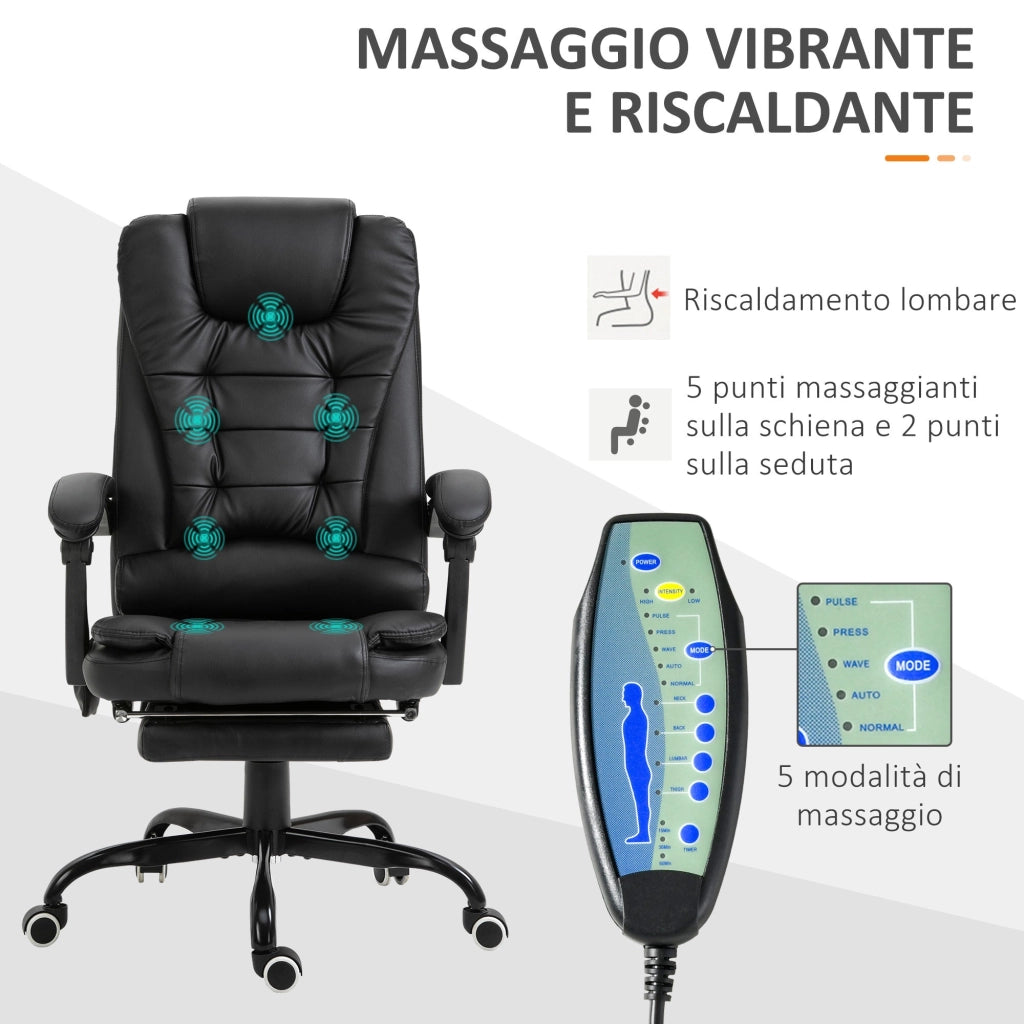 Sedia Poltrona Massaggiante da Ufficio 67x79x111-121 cm con 7 Punti Vibranti Nero