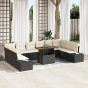 Set Divano da Giardino da 11 Pezzi con Cuscini Nero in Rattan Polimerico