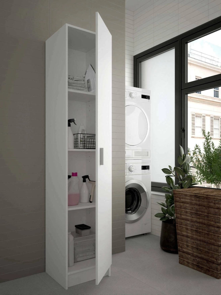 Armadio multiuso Alexander, Mobile ausiliario a 1 anta, Guardaroba portascarpe con ripiani, Scarpiera verticale, cm 37x37h180, Bianco