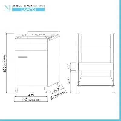 Mobile lavatoio 45x50 cm 1 anta rovere grigio con vaschetta in resina