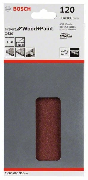 2608605306 - Set 10 Fogli abrasivi C430,93 x 186 mm, P120, EXPERT for LEGNO+VERNICE