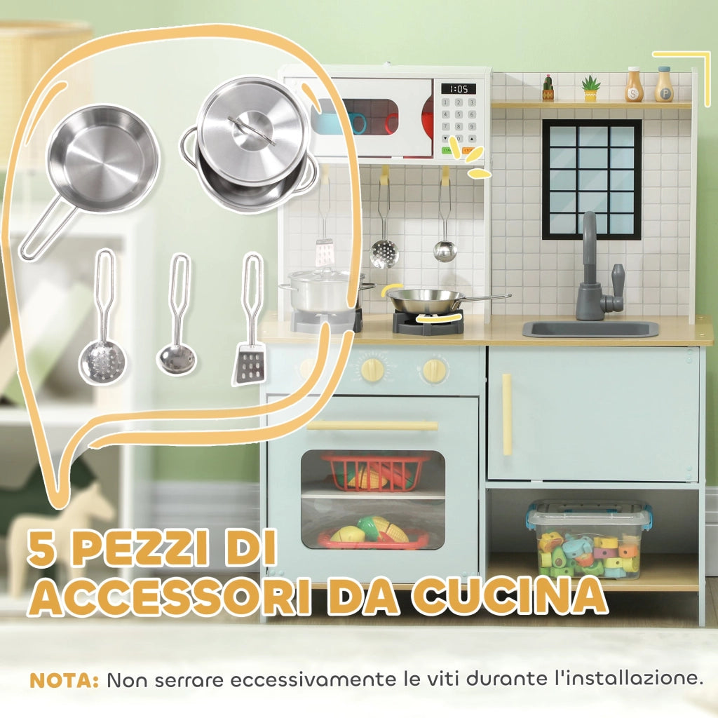 Cucina Giocattolo per Bambini con Fornelli e Armadietti 72x33x85,2 cm in Legno e PP Blu e Bianco