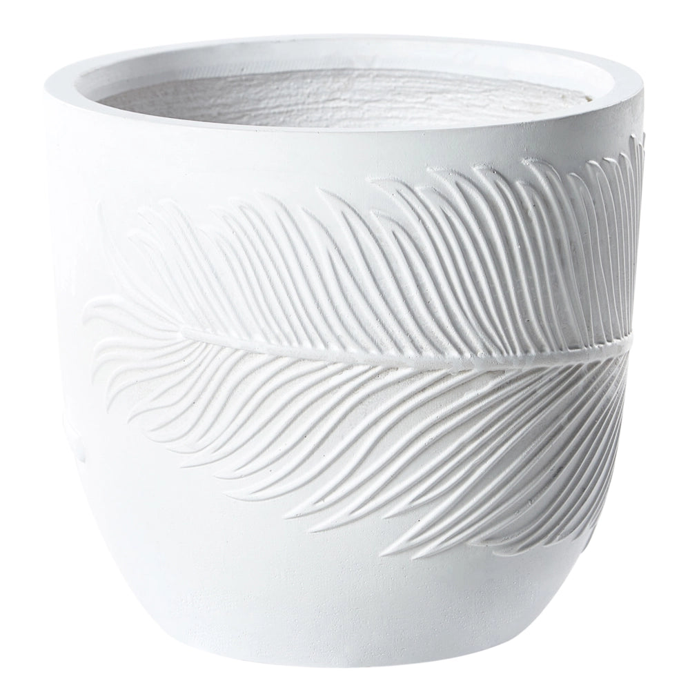 Vaso per piante da esterno in fibra di argilla bianca 35 x 35 x 33 cm Vaso rotondo resistente alle UC Motivo a foglie tradizionale