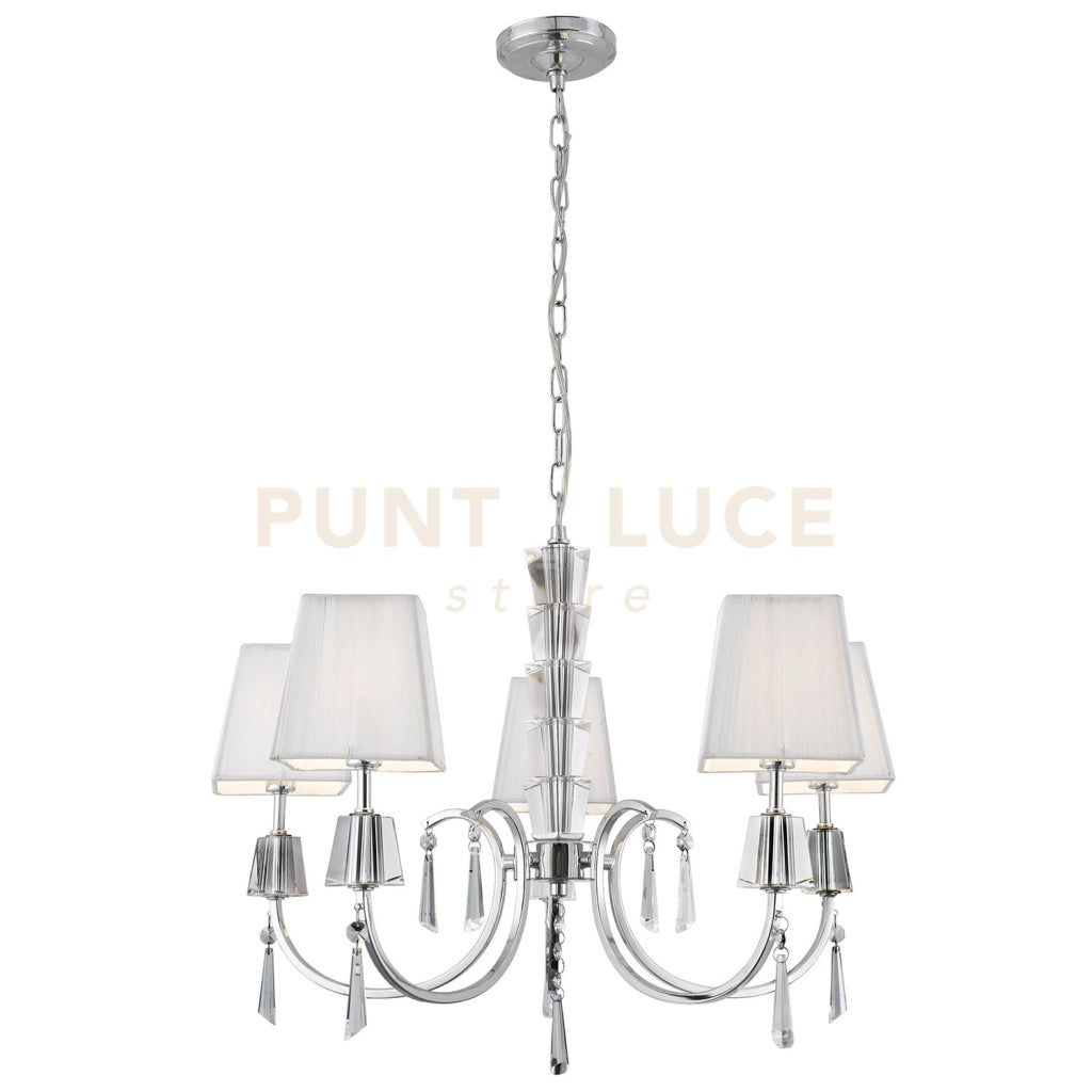 Portico 5Lt Pendant - Metallo cromato, acrilico e paralumi a corda