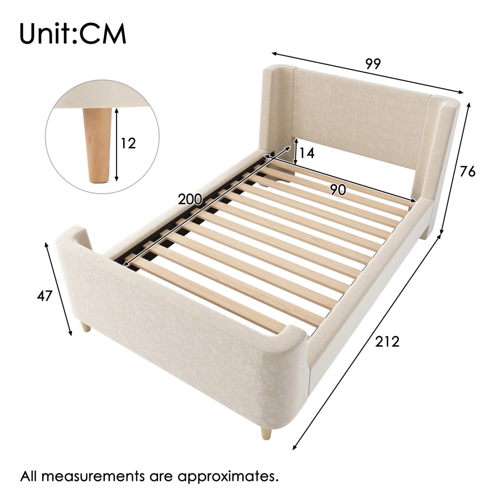 letto singolo velluto beige 90 x 200 cm