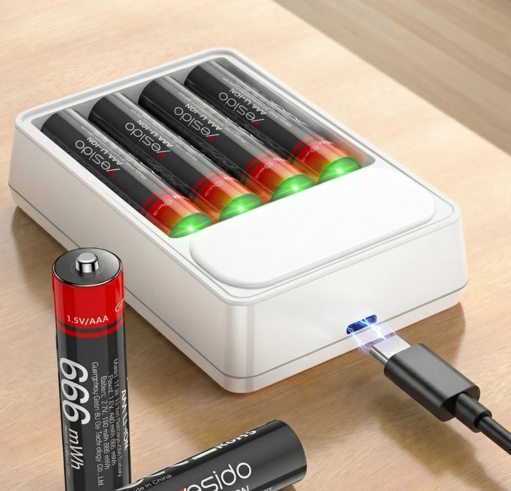 4x Batterie AA Litio 440mAh 1.5V 666mWh Ricaricabili USB-C Nero / Rosso Yesido