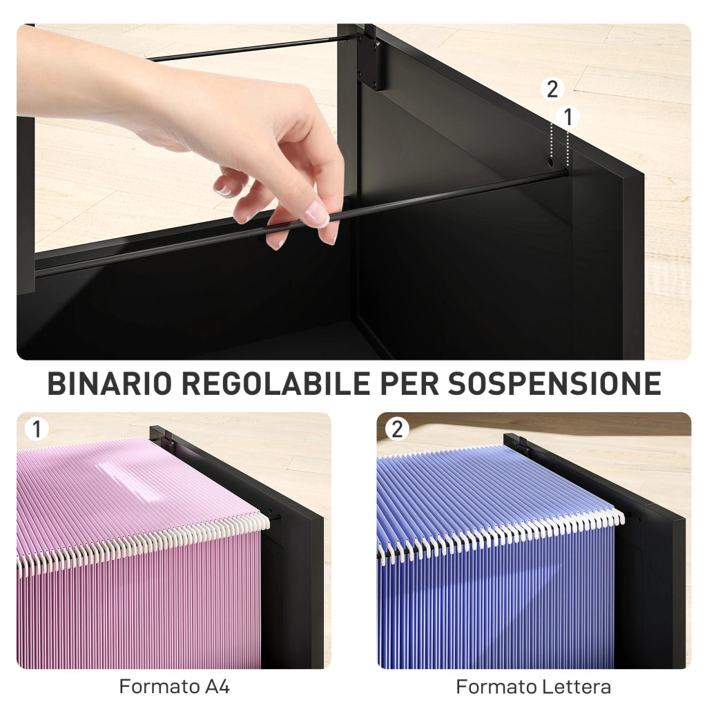 Cassettiera Portadocumenti a 4 Cassetti 40x40x131 cm 2 Serrature in Legno Nero