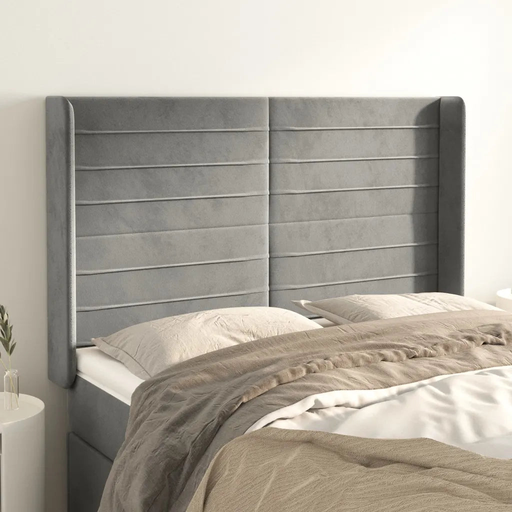 Testiera ad Orecchio-Testata con Orecchie Grigio Chiaro 147x16x118/128 cm in Velluto 195573