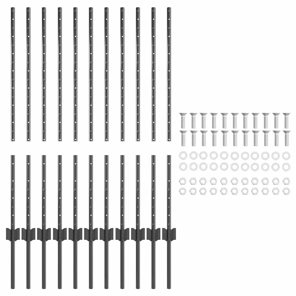 Palo della recinzione 11 pcs Grigio 100 cm Acciaio 42006281