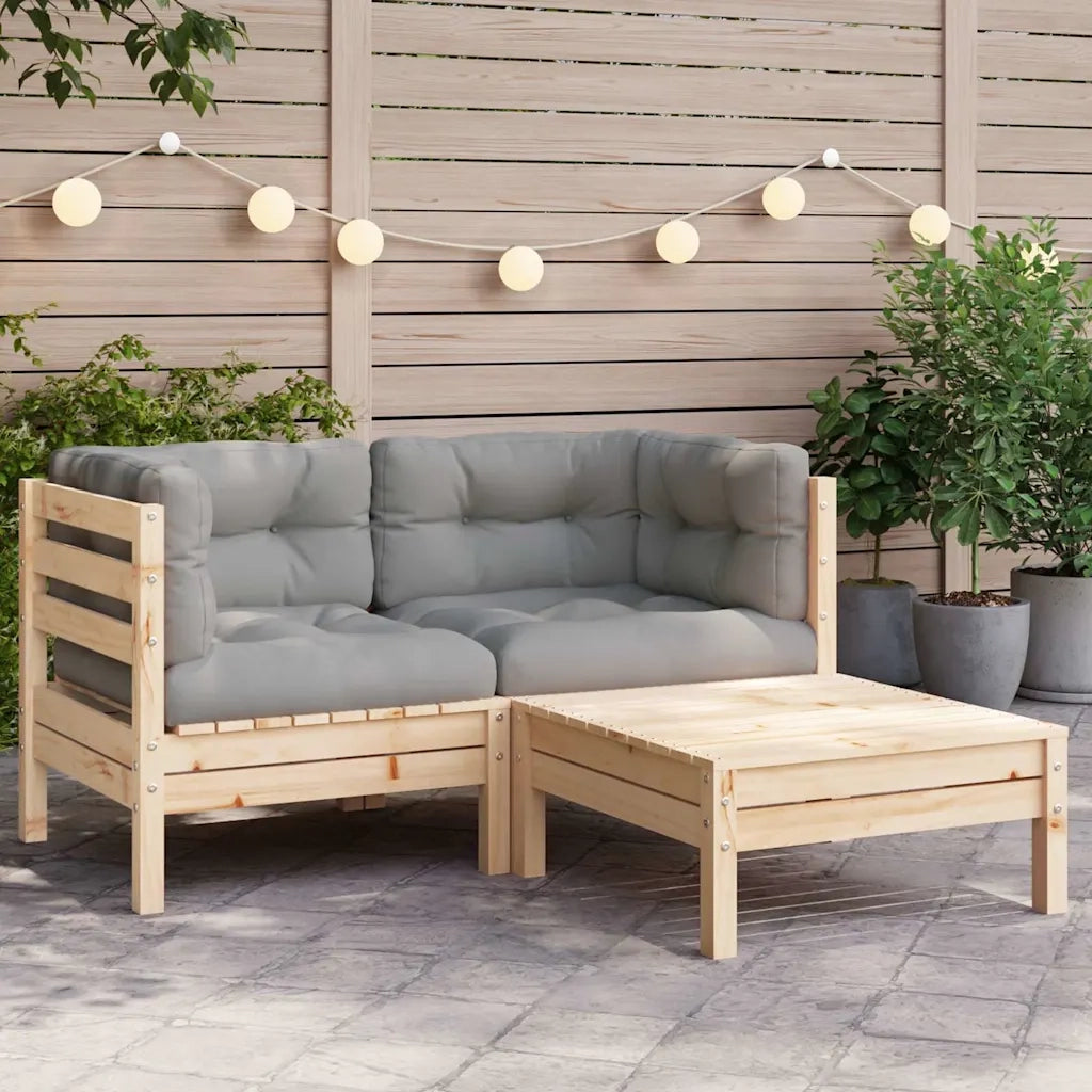 Salotto da Giardino-Set Divani da Giardino 3 pz con Cuscini Grigi Massello di Pino