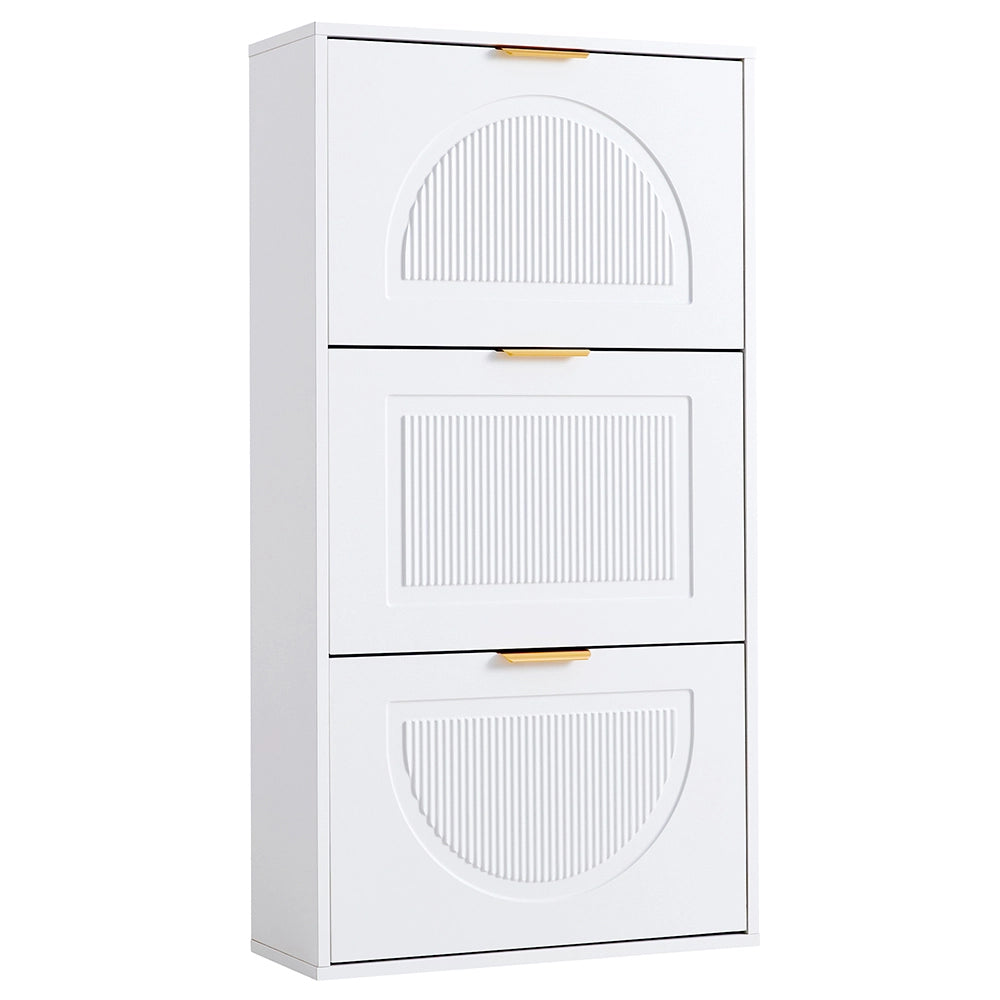 Mobile per scarpe stretto a 3 ante - Xylo - 60x24x114 cm - Bianco per corridoio o soggiorno