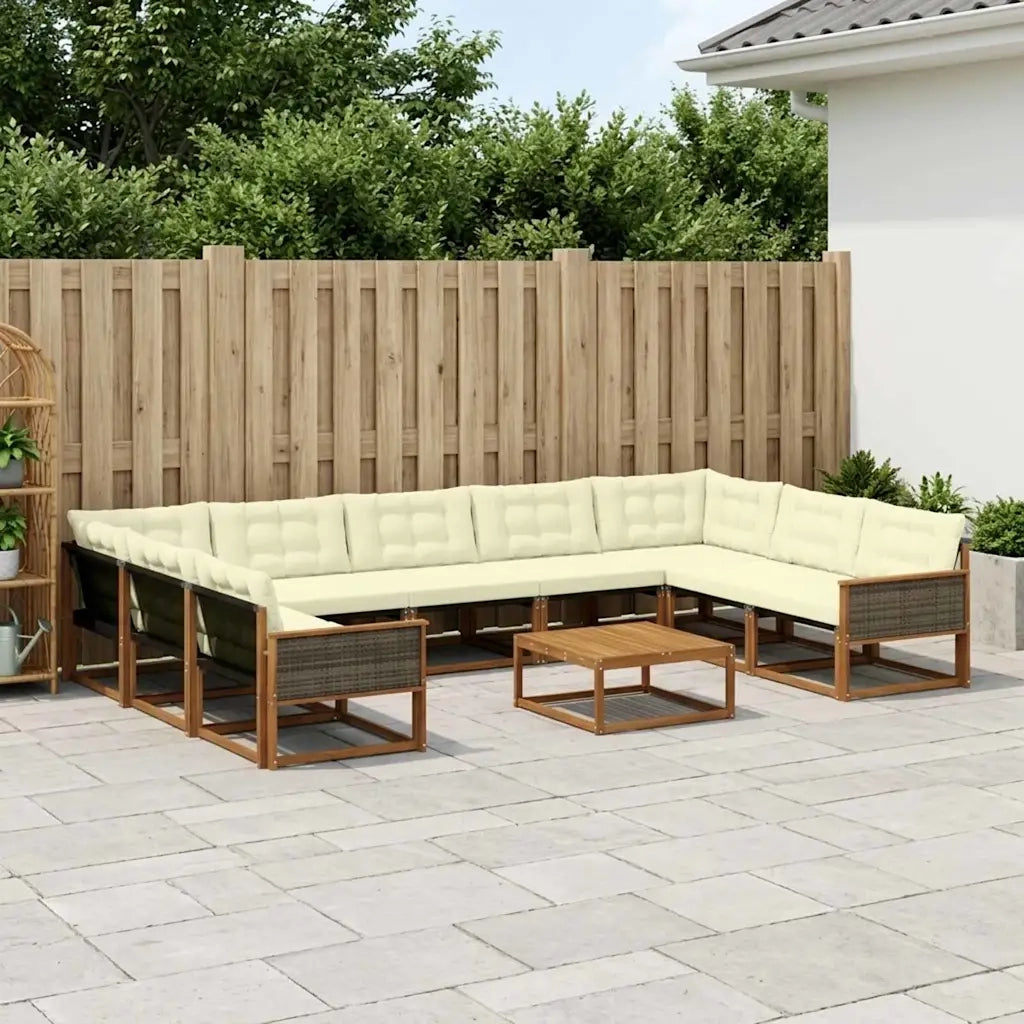 Set di divani da esterno con cuscino 10 pcs Naturale e Crema