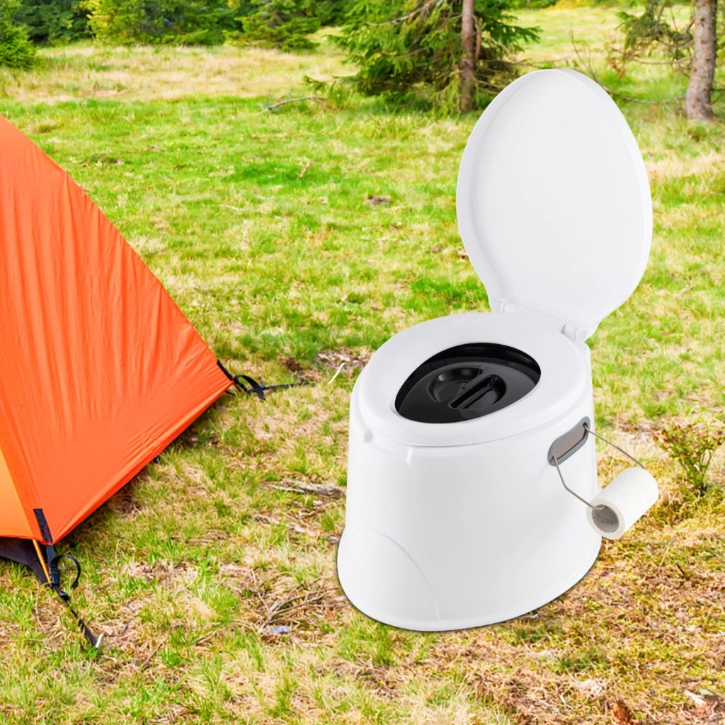 Toilette da viaggio portatile per esterni leggera con secchio interno rimovibile, supporto per carta igienica rimovibile Bianco