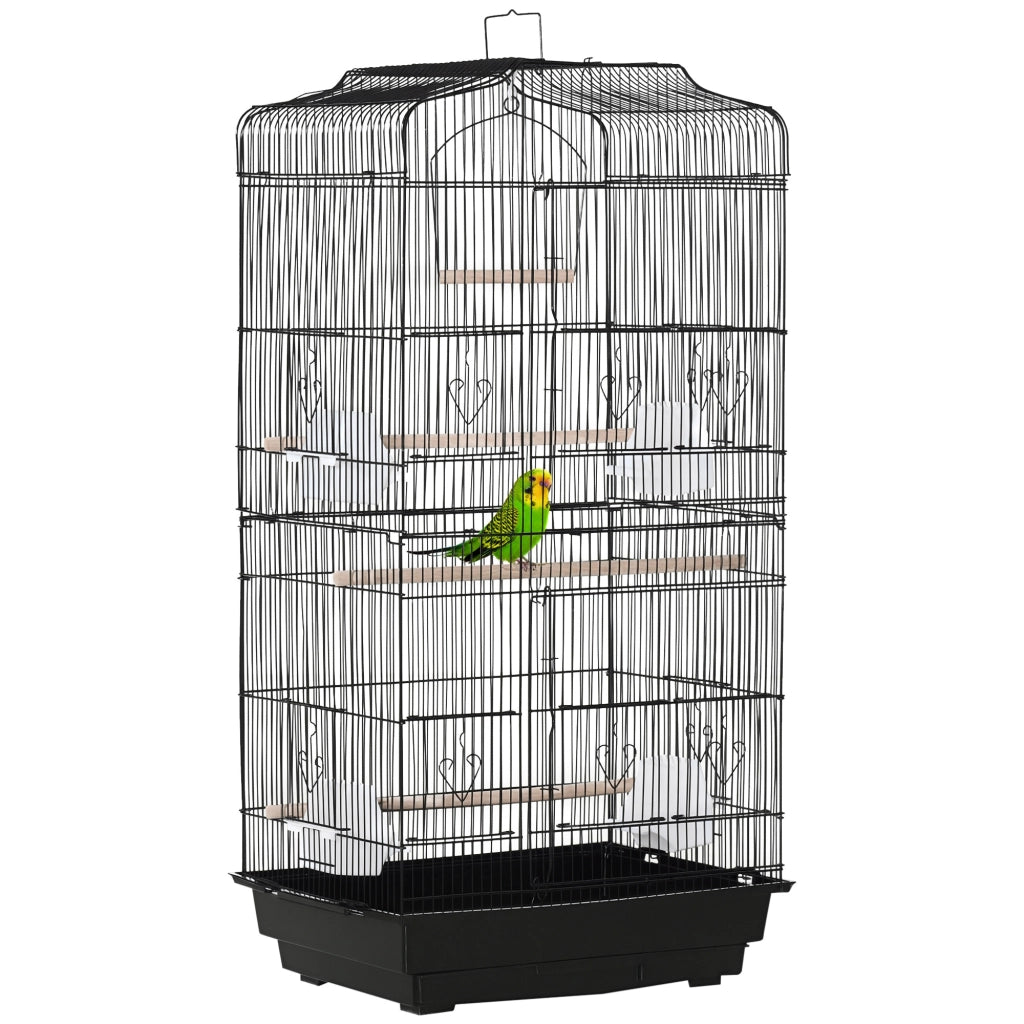 Voliera per uccelli con mangiatoie e posatoi ¨C zephmum ¨C nero 46.5x35.5x92 cm