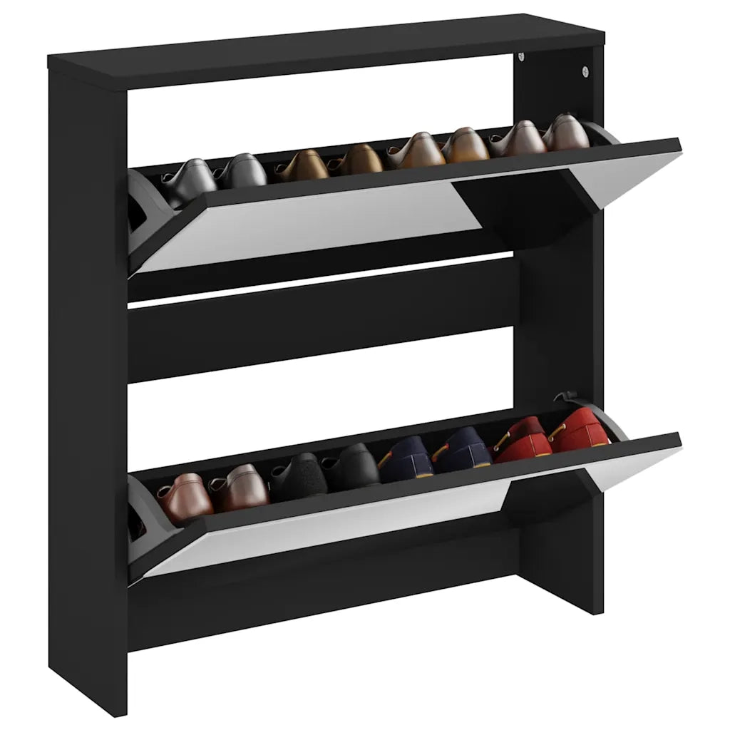 Scarpiera con Specchio a 2 Livelli Nera 63x17x67 cm 342629