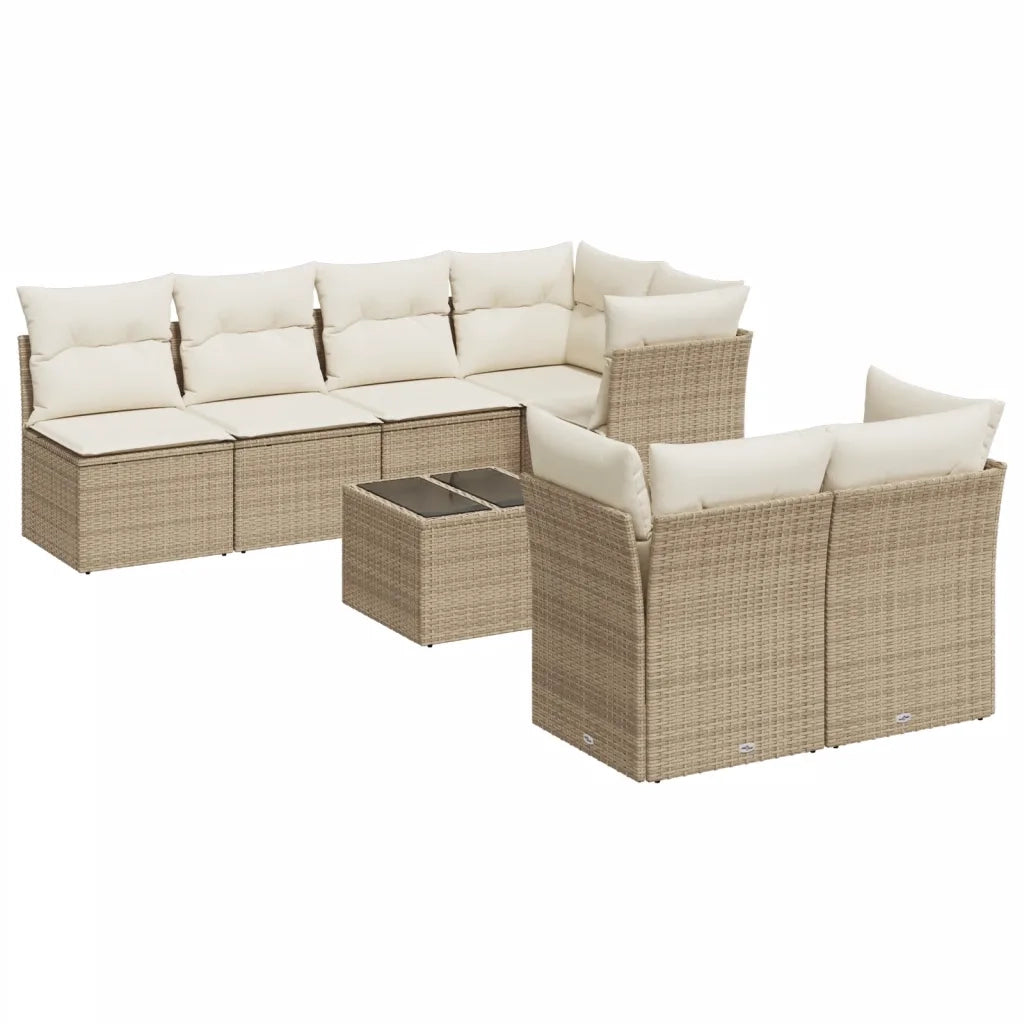 Set Divano da Giardino 8 pz con Cuscini Beige in Polyrattan 3249137
