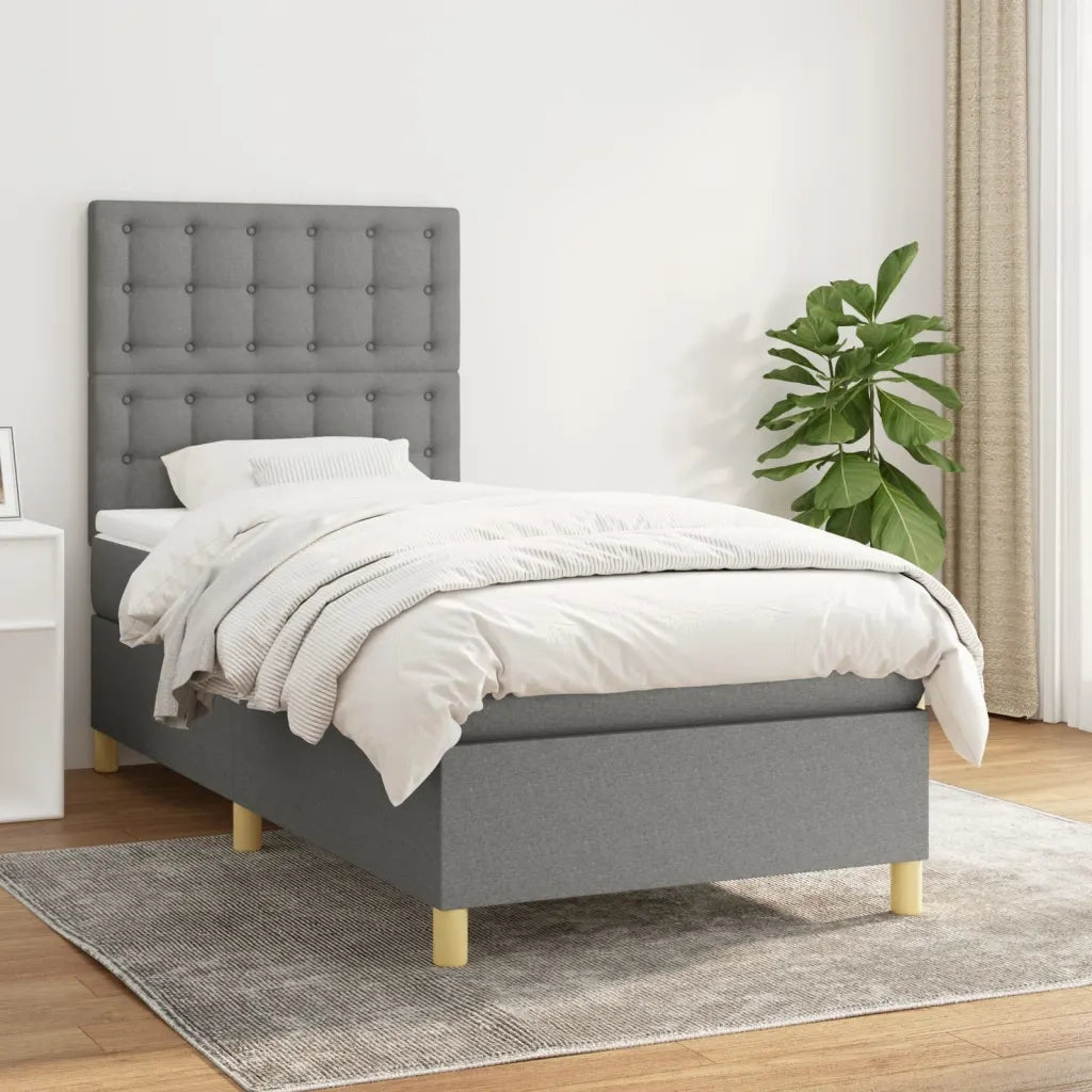 Letto singolo | Letto per adulti | Giroletto a Molle con Materasso Grigio Scuro 80x200 cm Tessuto