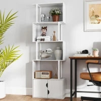 Libreria Moderna con 5 Ripiani e Armadietto a 2 Ante in Legno, 60x23.8x179.2 cm, Bianco