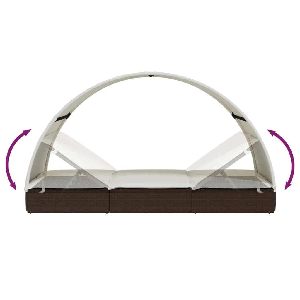 Lettino prendisole/sdraio per 2 persone con tettuccio rotondo 211 x 112 x 140 cm marrone 02_0012192