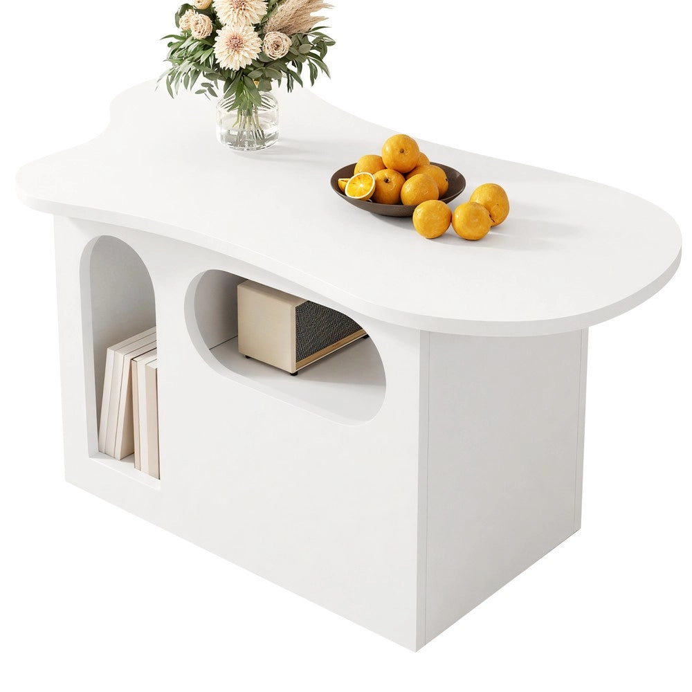 Tavolino da Caff¨¨ a Forma di Nuvola con Cassetti e Ripiano ¨C MINIMAL ¨C 97x45x43,5 cm
